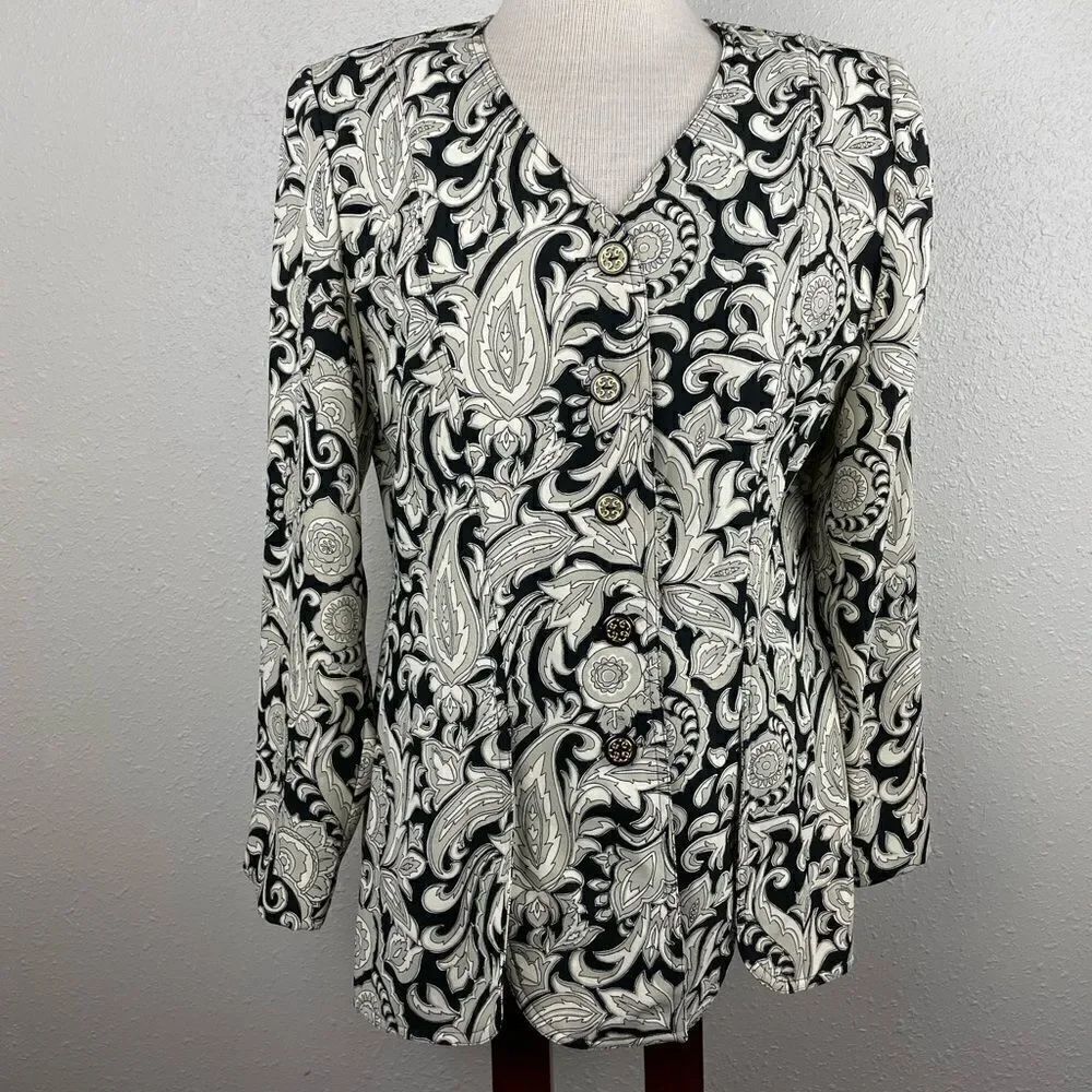 Leslie Faye Button Down Collarless Dress Jacket Size 8 EUC